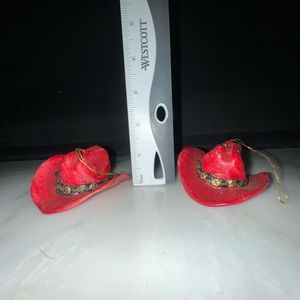 Vintage red resin cowboy hat ornaments (3)